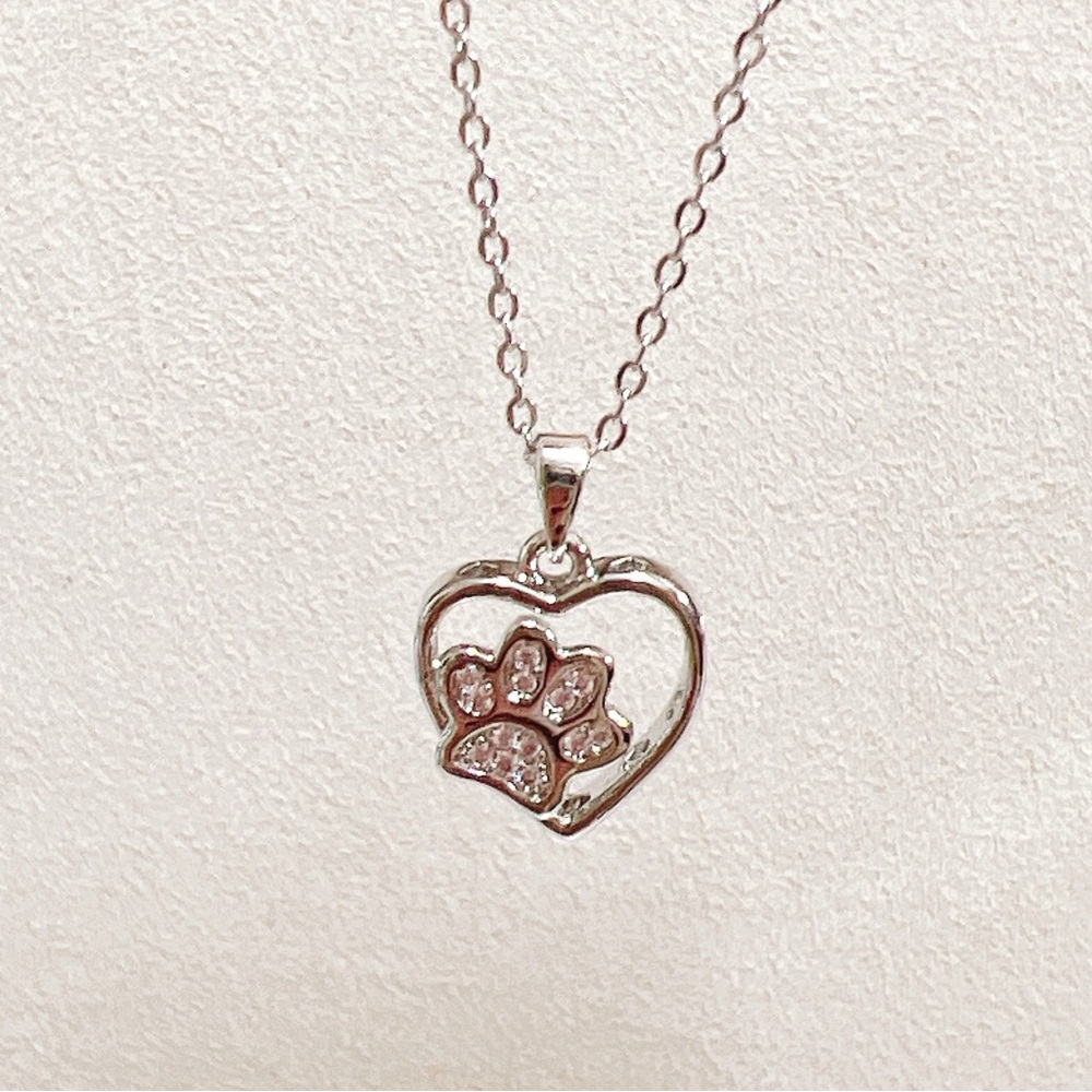 ✨ New cute paw 🐾 pink stones in the heart necklace - Picture 4 of 13